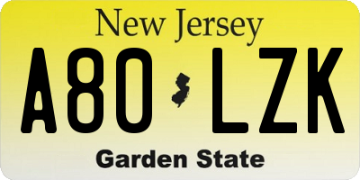 NJ license plate A80LZK