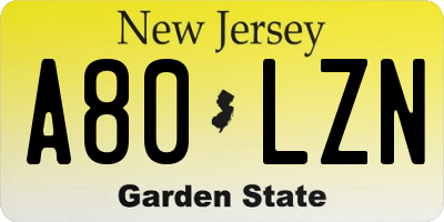 NJ license plate A80LZN