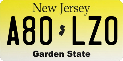 NJ license plate A80LZO