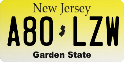 NJ license plate A80LZW