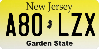 NJ license plate A80LZX