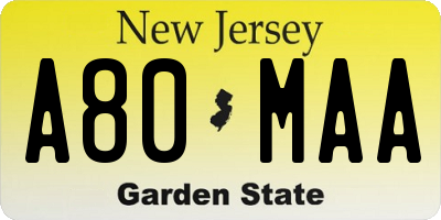 NJ license plate A80MAA