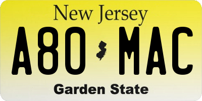 NJ license plate A80MAC