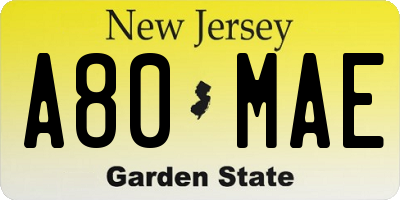 NJ license plate A80MAE