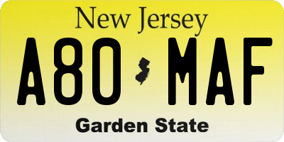 NJ license plate A80MAF