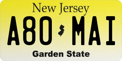 NJ license plate A80MAI