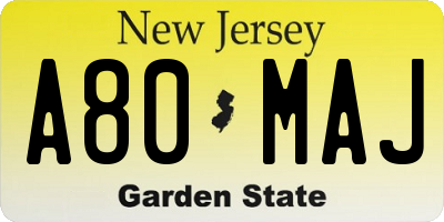 NJ license plate A80MAJ