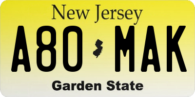 NJ license plate A80MAK