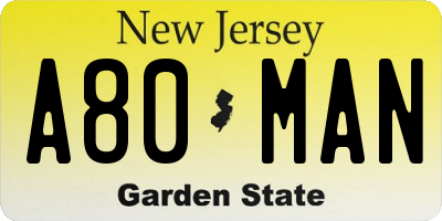 NJ license plate A80MAN