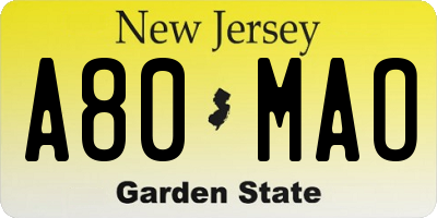 NJ license plate A80MAO