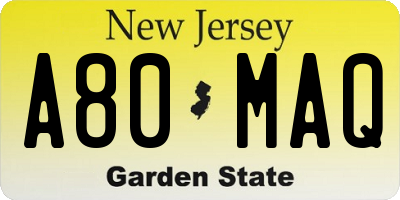 NJ license plate A80MAQ