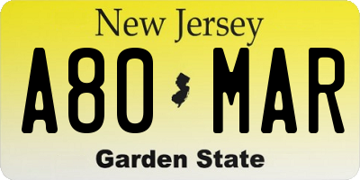 NJ license plate A80MAR