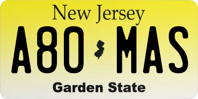 NJ license plate A80MAS