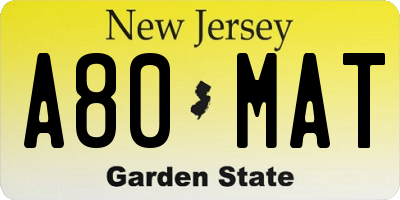 NJ license plate A80MAT