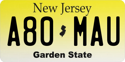 NJ license plate A80MAU