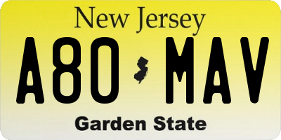 NJ license plate A80MAV