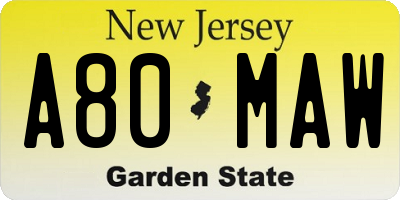 NJ license plate A80MAW