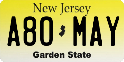 NJ license plate A80MAY