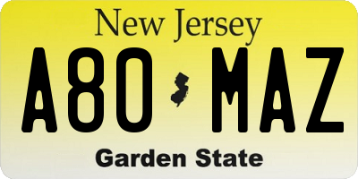 NJ license plate A80MAZ