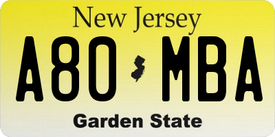 NJ license plate A80MBA