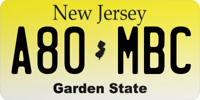 NJ license plate A80MBC