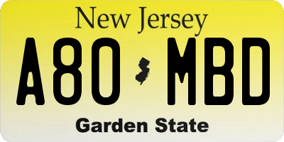 NJ license plate A80MBD