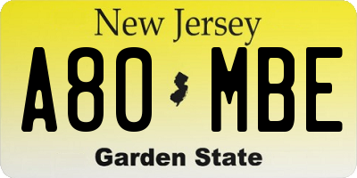 NJ license plate A80MBE