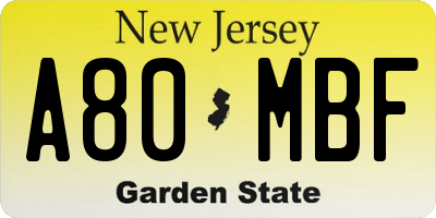 NJ license plate A80MBF