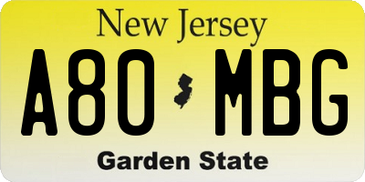 NJ license plate A80MBG