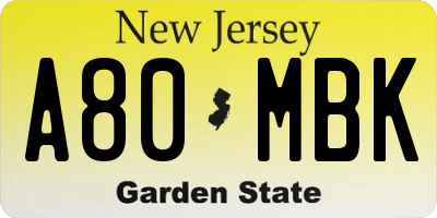 NJ license plate A80MBK