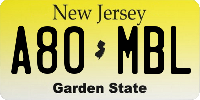 NJ license plate A80MBL