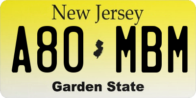 NJ license plate A80MBM
