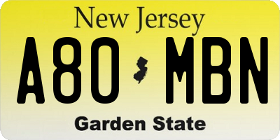 NJ license plate A80MBN
