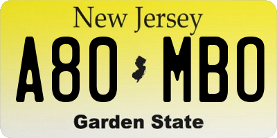 NJ license plate A80MBO