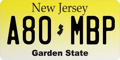 NJ license plate A80MBP