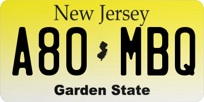 NJ license plate A80MBQ