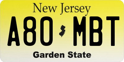 NJ license plate A80MBT