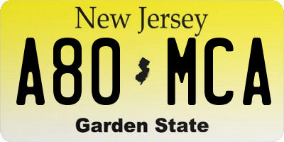 NJ license plate A80MCA