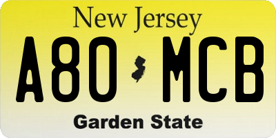 NJ license plate A80MCB