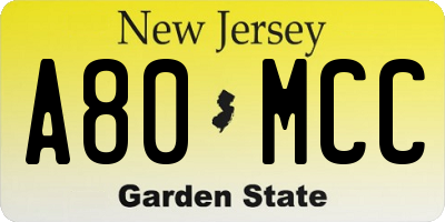NJ license plate A80MCC