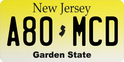 NJ license plate A80MCD