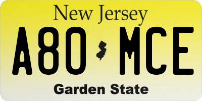 NJ license plate A80MCE
