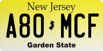 NJ license plate A80MCF