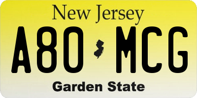 NJ license plate A80MCG