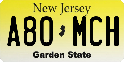 NJ license plate A80MCH