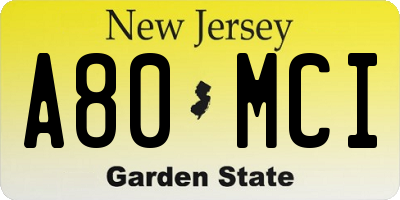 NJ license plate A80MCI