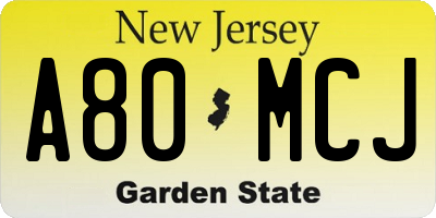NJ license plate A80MCJ