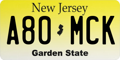 NJ license plate A80MCK