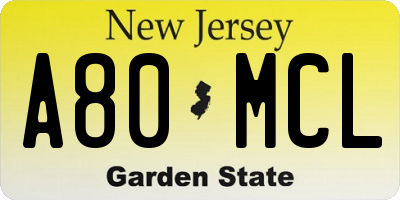NJ license plate A80MCL