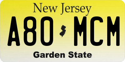 NJ license plate A80MCM